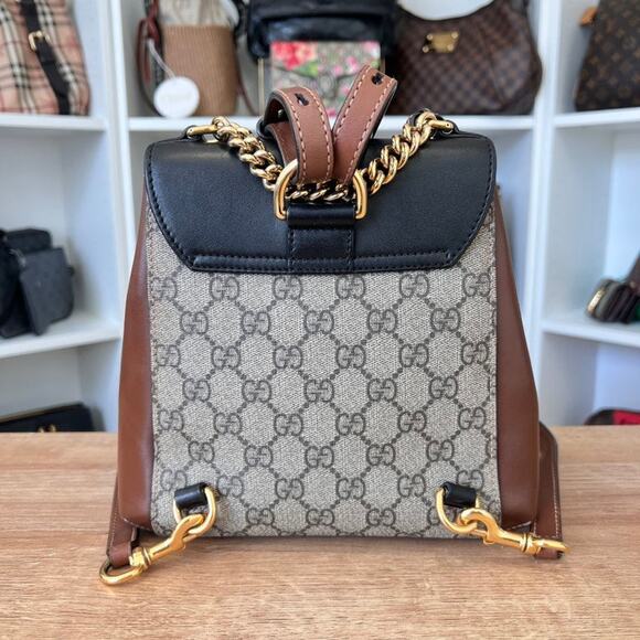 GG Supreme Monogram Calfskin Padlock Backpack Beige Cuir Black - Picture 3 of 15